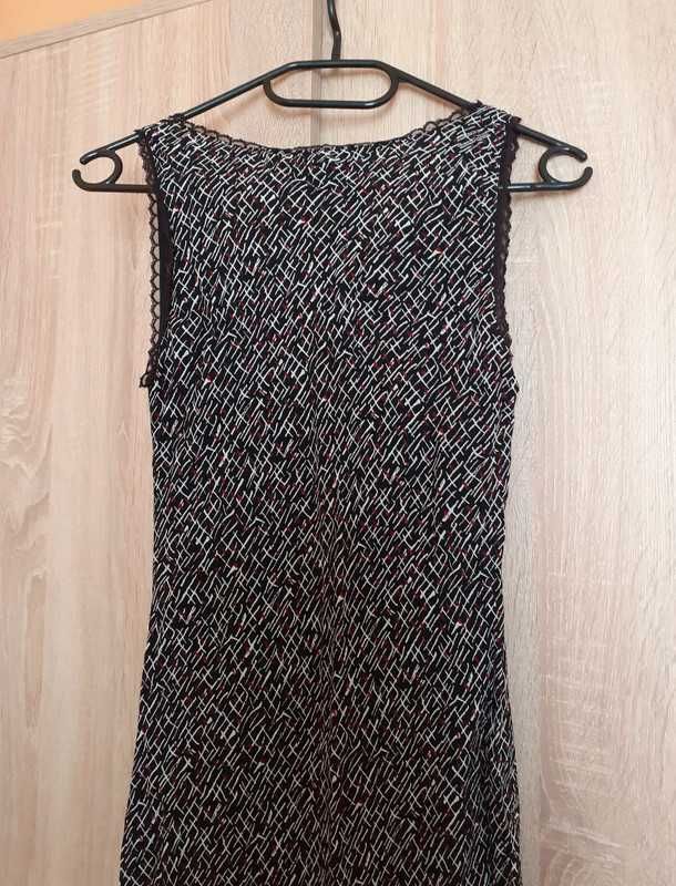 34 Sukienka letnia prosta midi czarna wzory unikat vintage retro