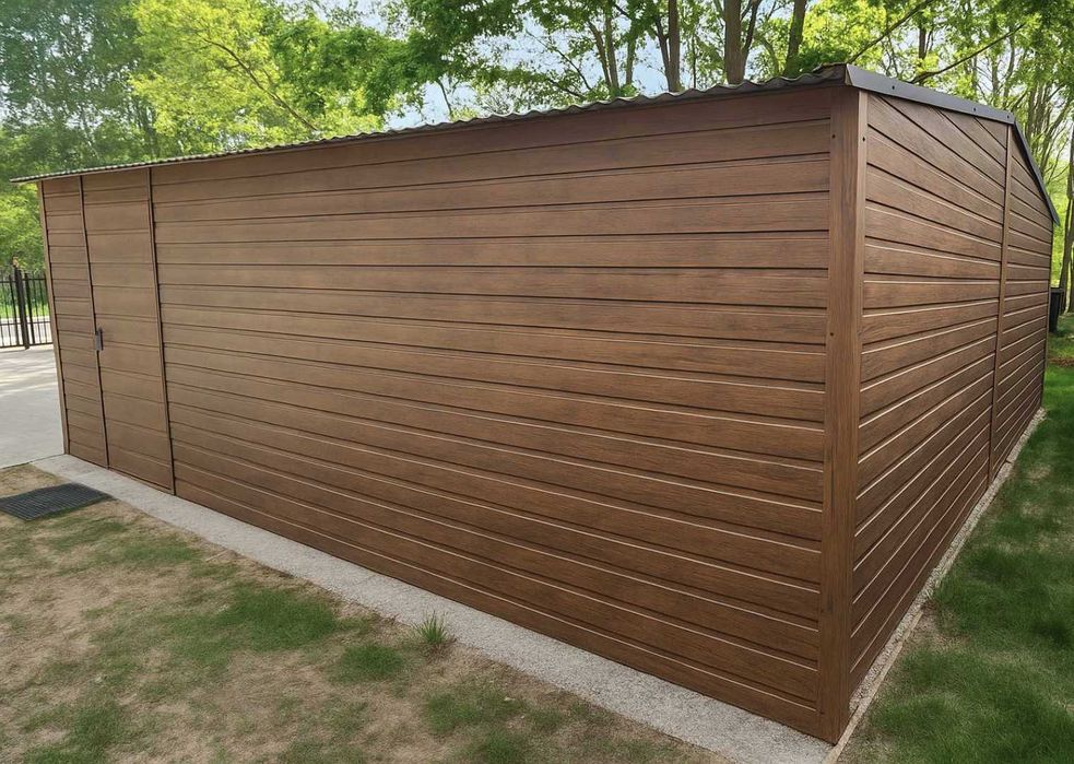 Garaż blaszany 6x5,8 drewnopodobny dwustanowiskowy dwuspadowy