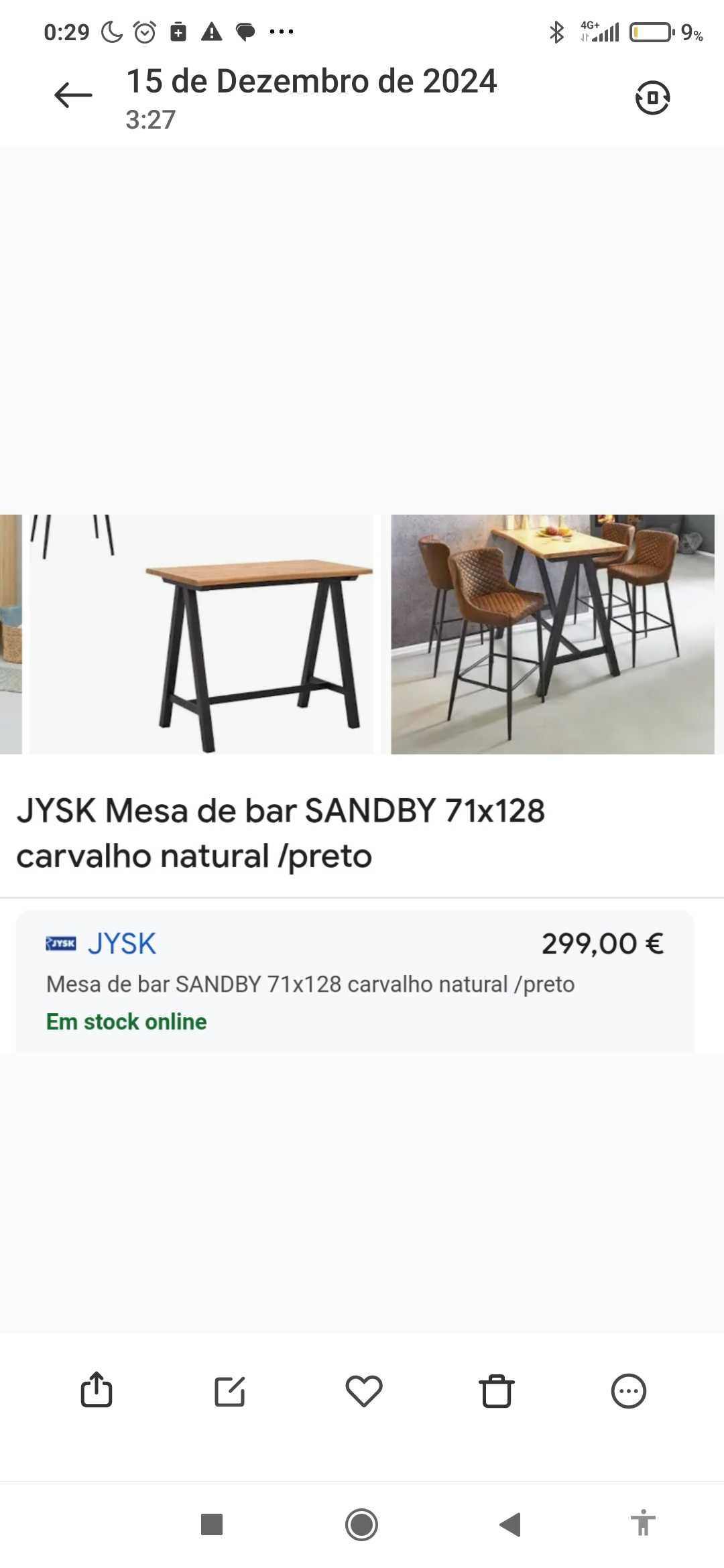 Balcão alto com 4 cadeiras. Ainda embalado