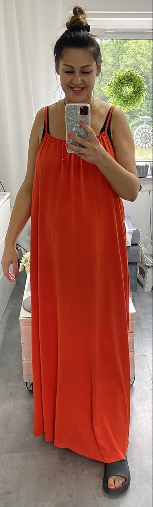 Długa sukienka maxi czerwona pomarańczowa czerwień xl-xxl
