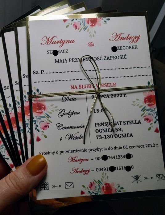 Zaproszenia ślubne papier lustrzany