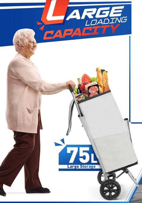 WONSEFOO Wózek na zakupy składany do 50 kg wodoszczelny 75l DUŻE KOŁA