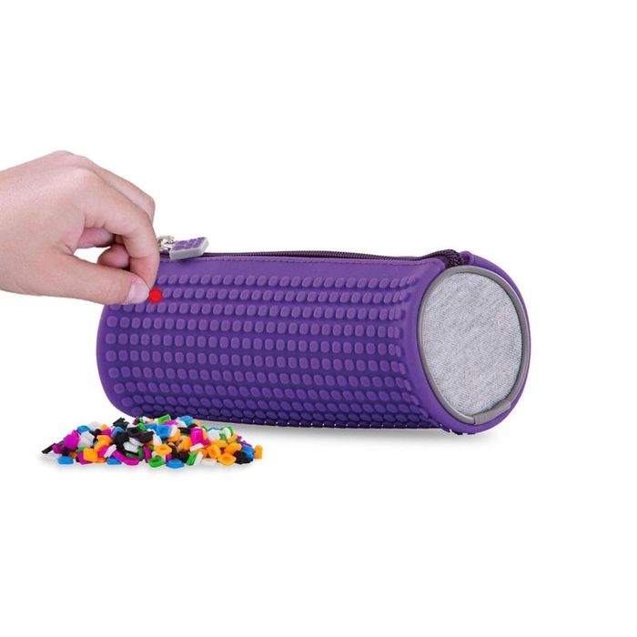 Okrągły piórnik na suwak z fioletowym panelem Cass film ,236x88 mm