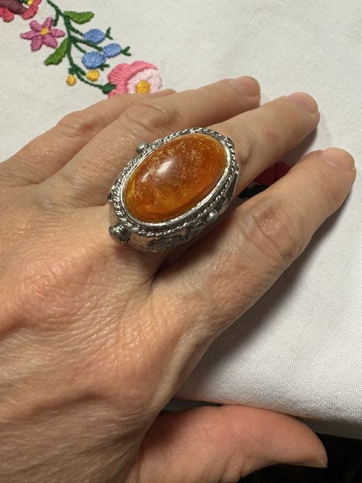 Stare srebro PRL stary srebrny pierścionek Warmet ? kopułka  vintage