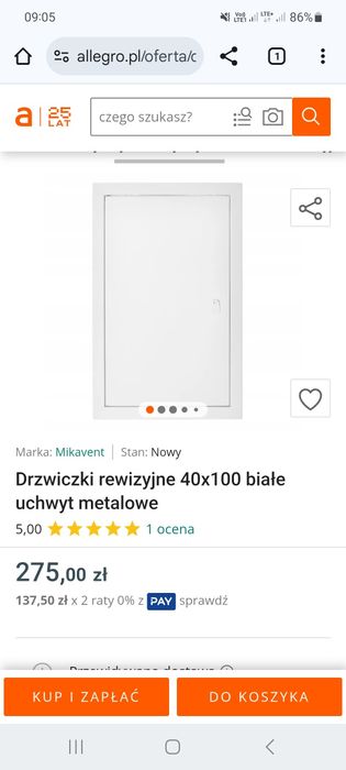 Drzwiczki rewizyjne 40x100 białe uchwyty metalowe Mikavent nowe