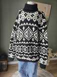 Sweter damski Zara z golfem gruby ciepły oversize wzory czarno biały L