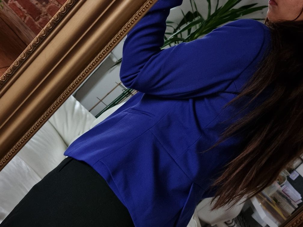 Chabrowy żakiet marynarka H&M r. S, szerokość od pachy do pachy ok. 42