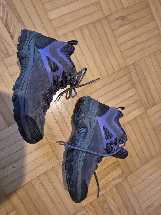 38 buty trekkingowe grafitowe fioletowe sznurowane