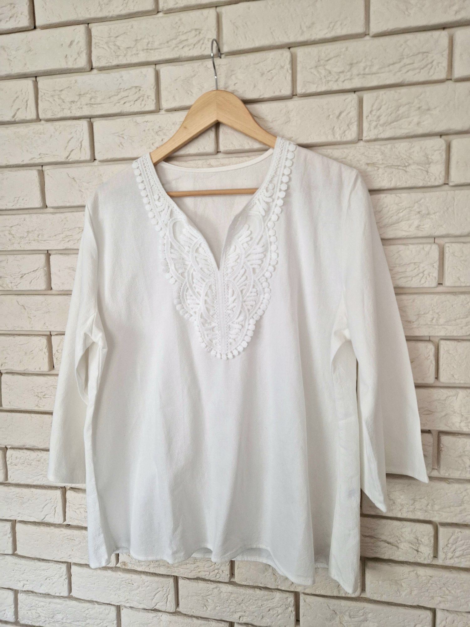 Haftowana biała bluzka koszula boho retro casual 100% bawełna 42 XL