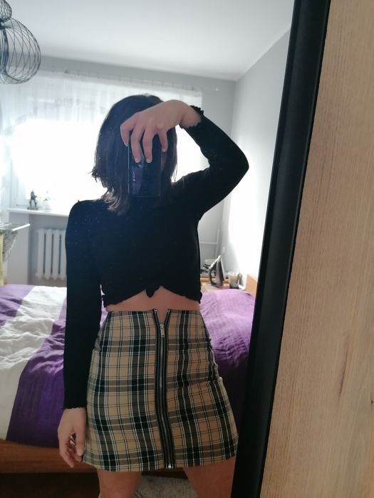 Stradivarius * Spódnica w kratę spódnica kratka mini zamek S