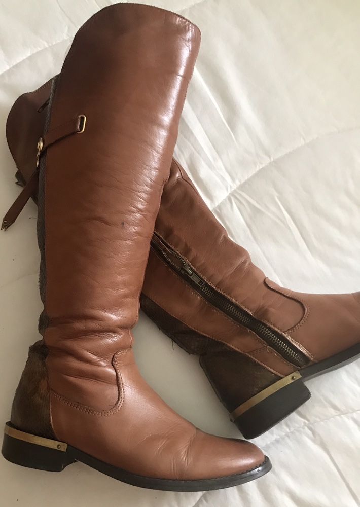Botas cano alto camel nova em pele marca regui