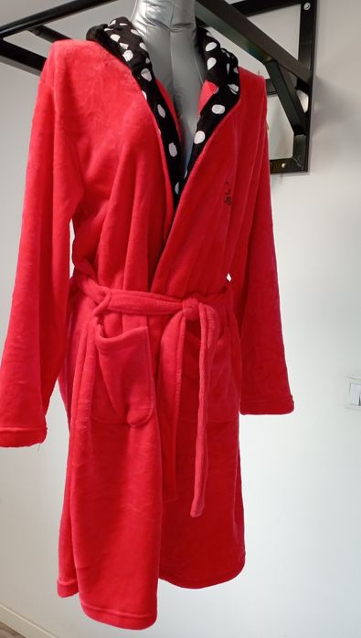 Szlafrok damski frotte w kolorze fuksji Rozmiar M - XL z kapturem i wz