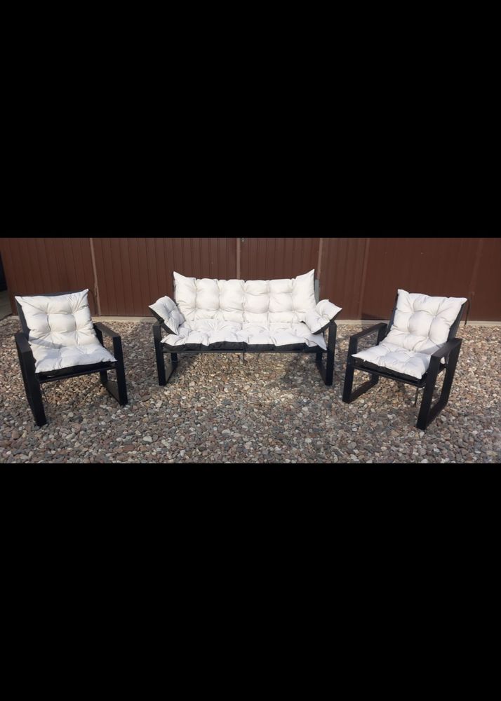 Nowy zestaw stalowych mebli ogrodowych 2 Fotele + Sofa z poduszkami