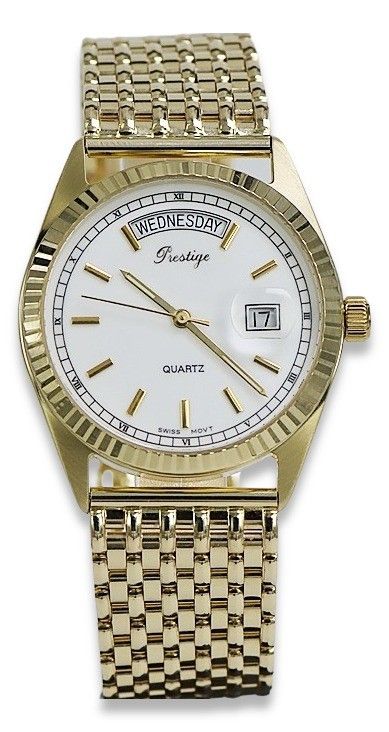 Złoty zegarek z bransoletą męski 14k 585 Geneve mw013ydw&mbw013y-W