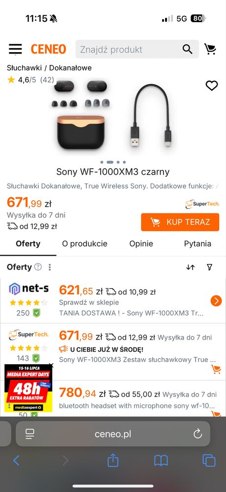 Słuchawki Sony WF-1000XM3