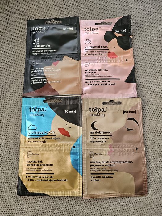 Tołpa Masking zestaw 4 maseczek, masek w kremie na dobranoc, kokon itp