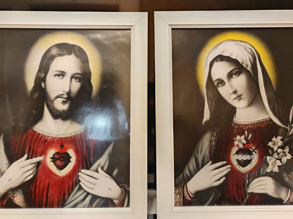 Obrazy Serca Jezusa i Maryi stare nowa rama i szkło lekkie