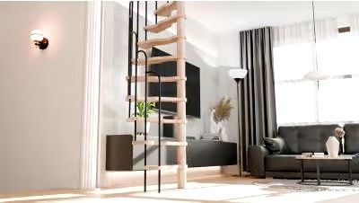 Escada meia espiral em madeira
