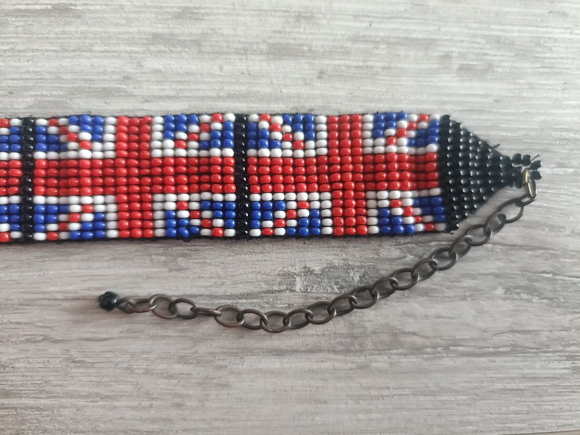 Choker / naszyjnik z koralików flaga Wielkiej Brytanii unisex