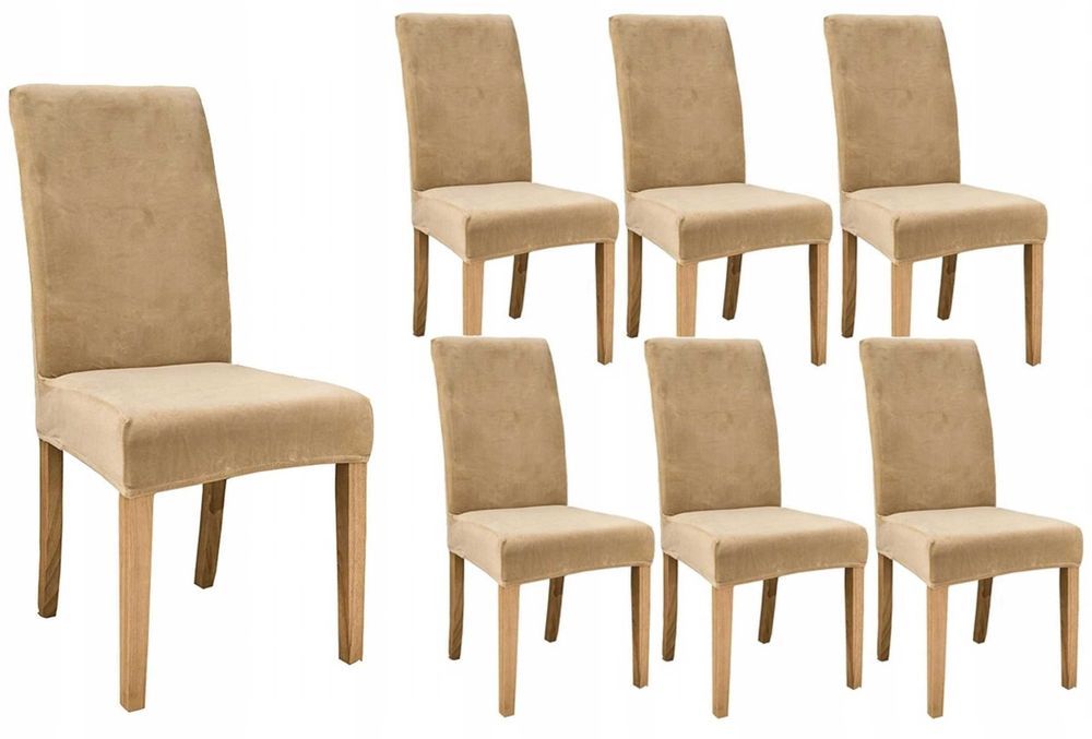 Pokrowce Na Krzesła 6szt Welurowe Welur Uniwersalne Elastyczne Beżowe