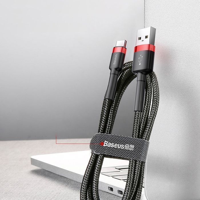 Baseus Nylonowy Kabel USB/USB-C 3M 2A Czarno-Czerwony