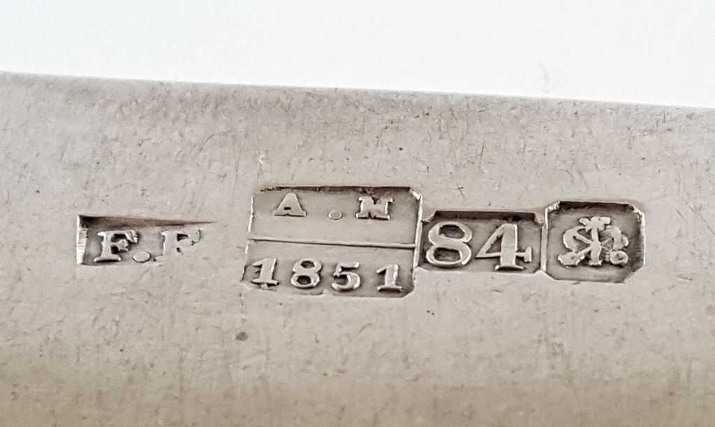 Srebrny widelec z monogramem rodowym, sygnowany, 1851 rok