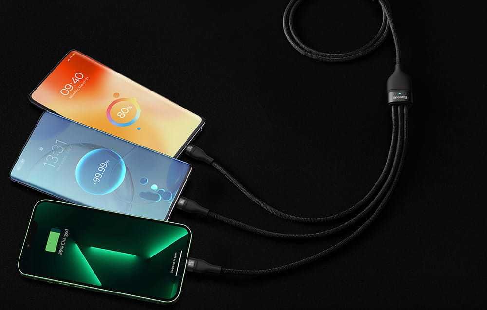 Baseus Flash II Mocny Kabel 3w1 USB C/iPhone/Micro 66W 1,2m Sklep Wawa