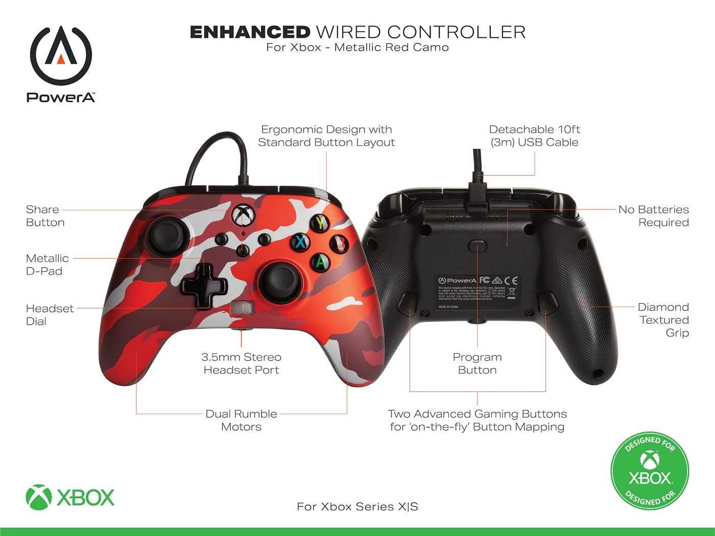 PowerA Xbox Series Pad przewodowy Enhanced Metallic Red Camo