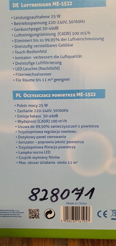 Metrox oczyszczacz powietrza