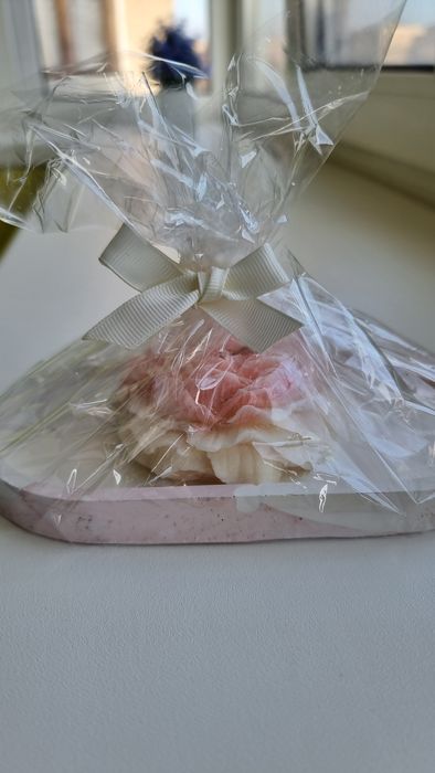 Ніжна свічка-повінія в гіпсовому кашпо