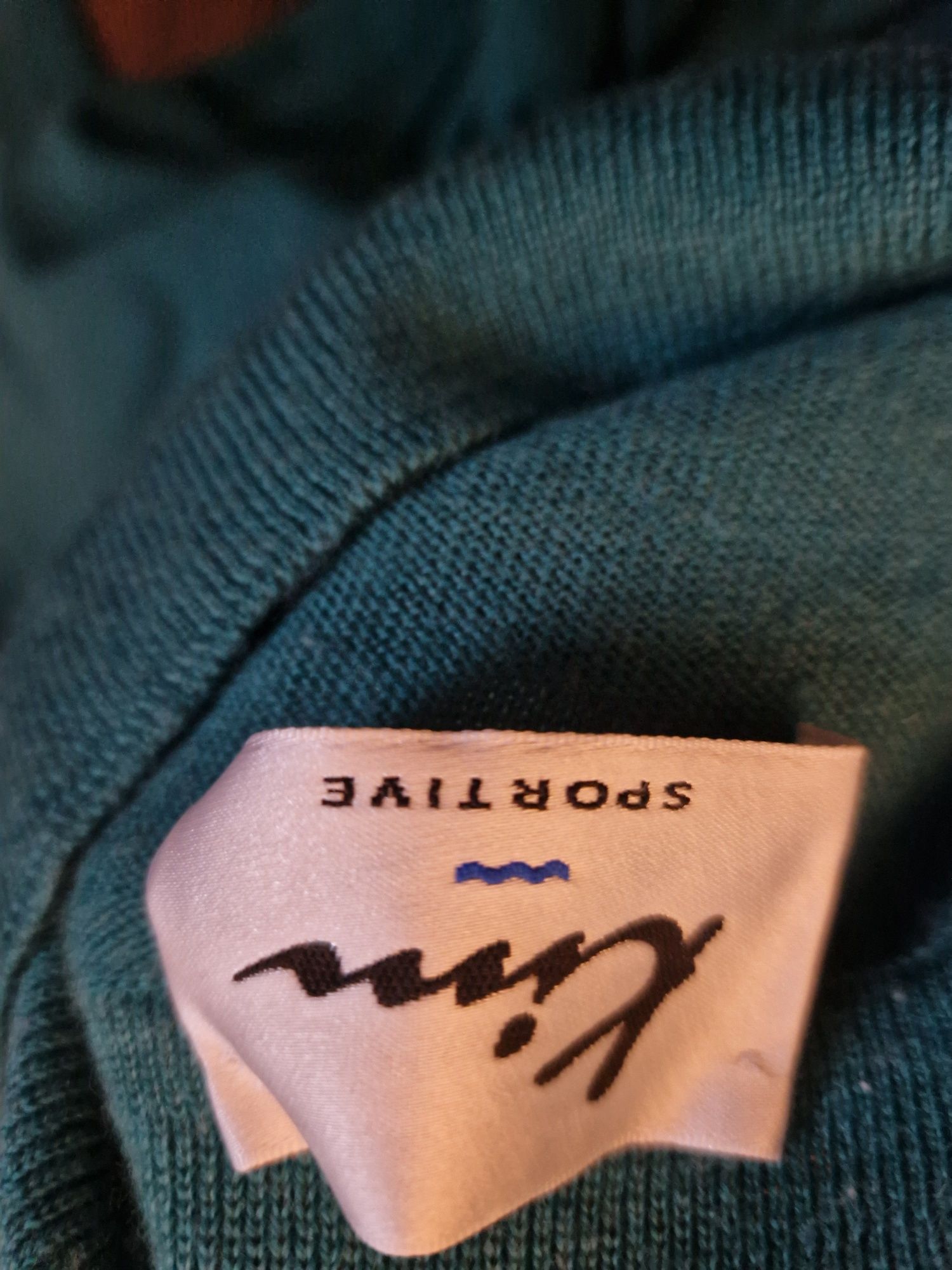 Miękki turkusowy sweter z 100% wełny dziewiczej, L/XL, klasyczny, casu