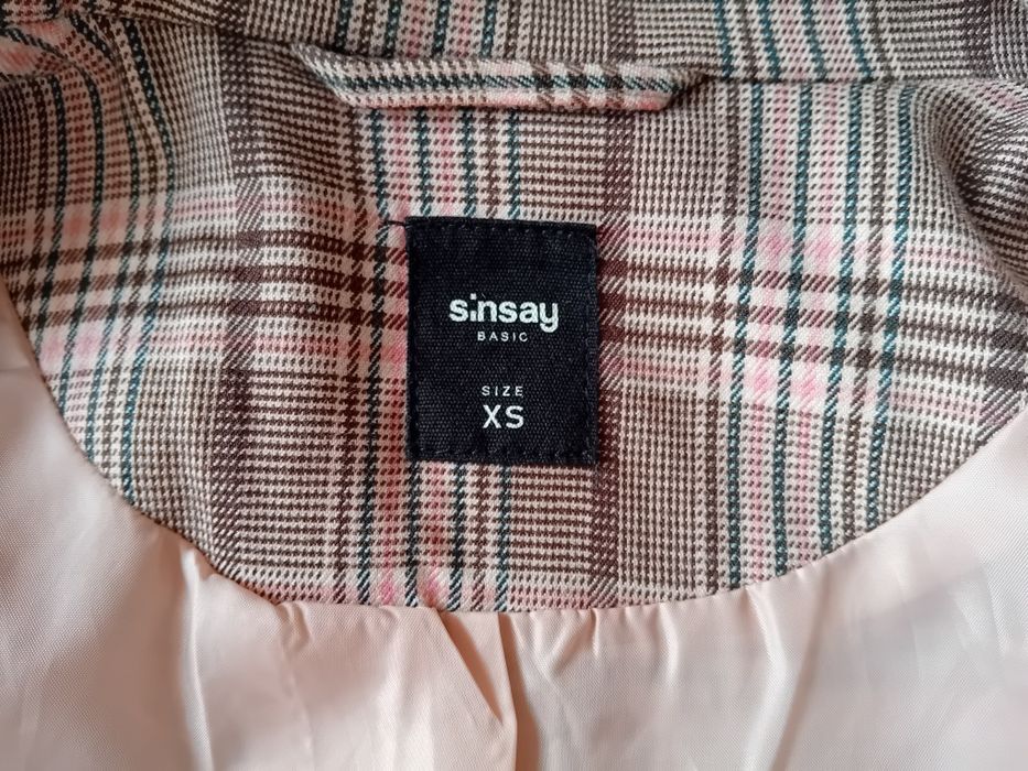 Komplet spodnie i marynarka Sinsay krata róż,brąz, grafit