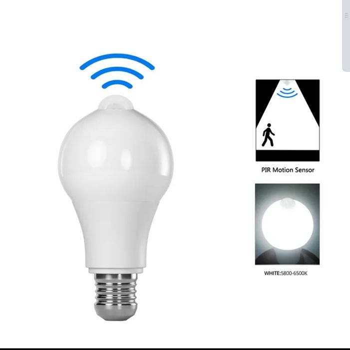 Lâmpada led inteligente detector de movimento E27 casa quarto vivenda.