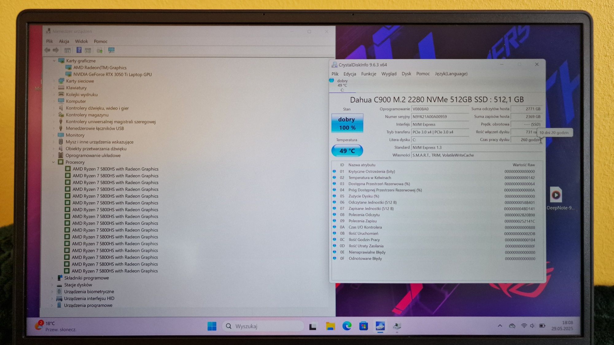 Laptop Asus ROG Zephyrus G14, RTX 3050Ti, ekran 2K 120Hz