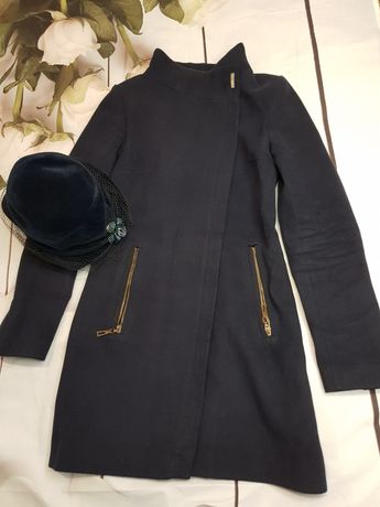 Женское демисезонное деми пальто шляпа синего цвета верхняя одежда