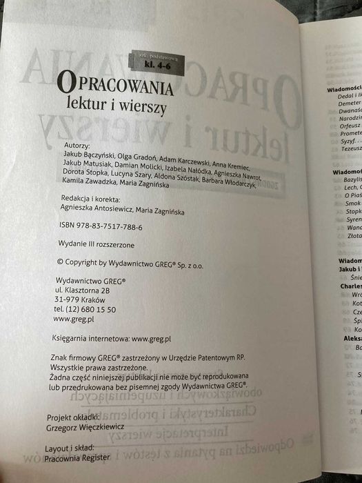 Opracowania lektur i wierszy - szkoła podstawowa kl.4-6