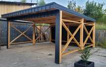 Wiata samochodowa carport nowoczesny design na dwa auta drewno stal