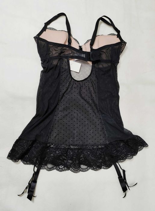 Gorset damski czarny ozdobny prześwitujący koronkowy 75B GR014