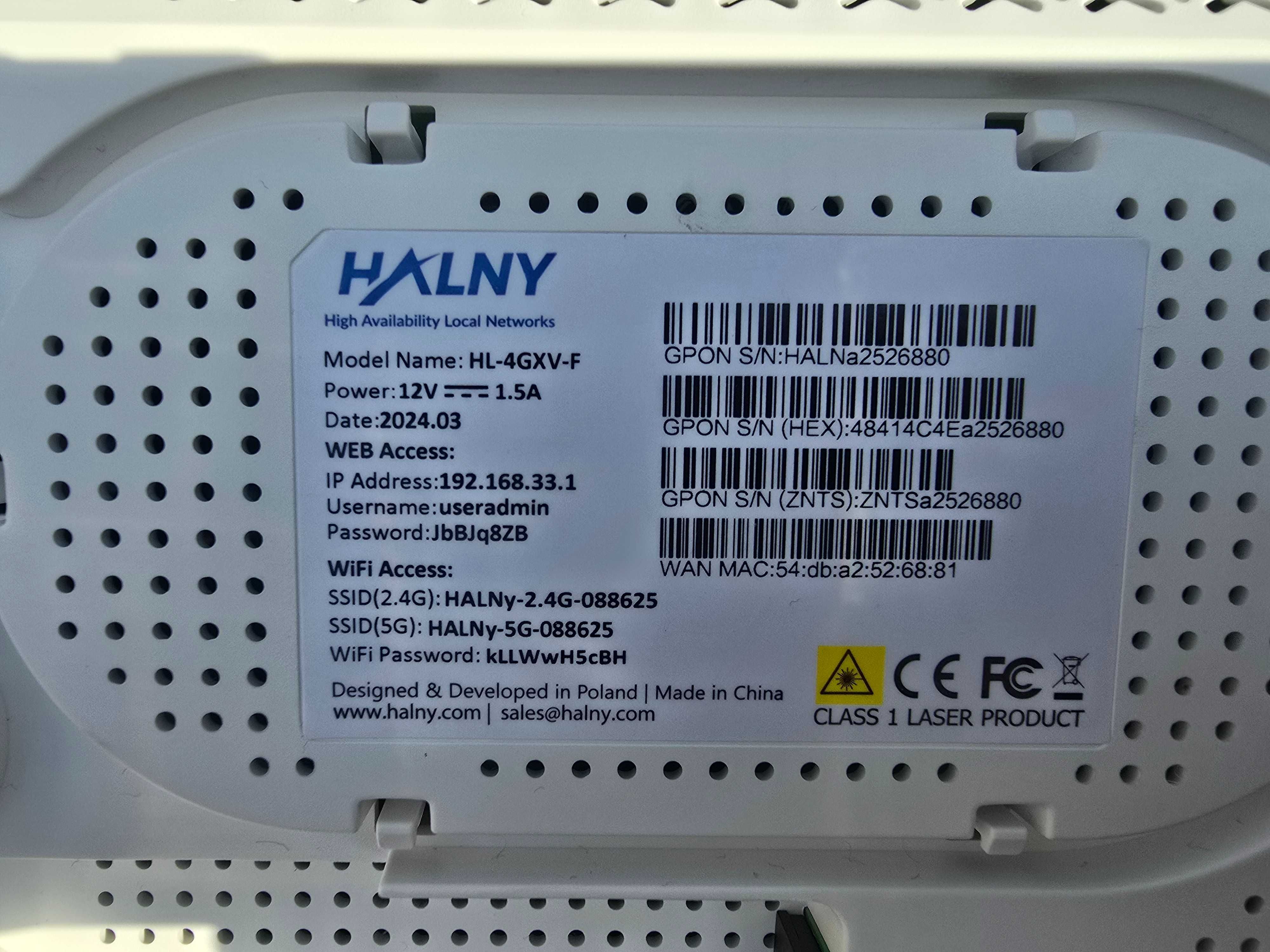 Router Halny HL-4GXV-F GPON ONT WIFI N/AC/AX Wi-Fi 6