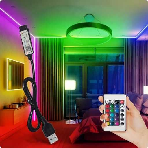 Fita LED RGB com 3 metros para decoração fundo TV + Comando Remoto