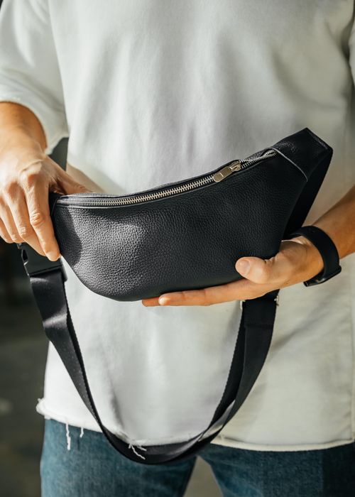 Мужская кожаная бананка, сумка через плечо, поясная сумка черная