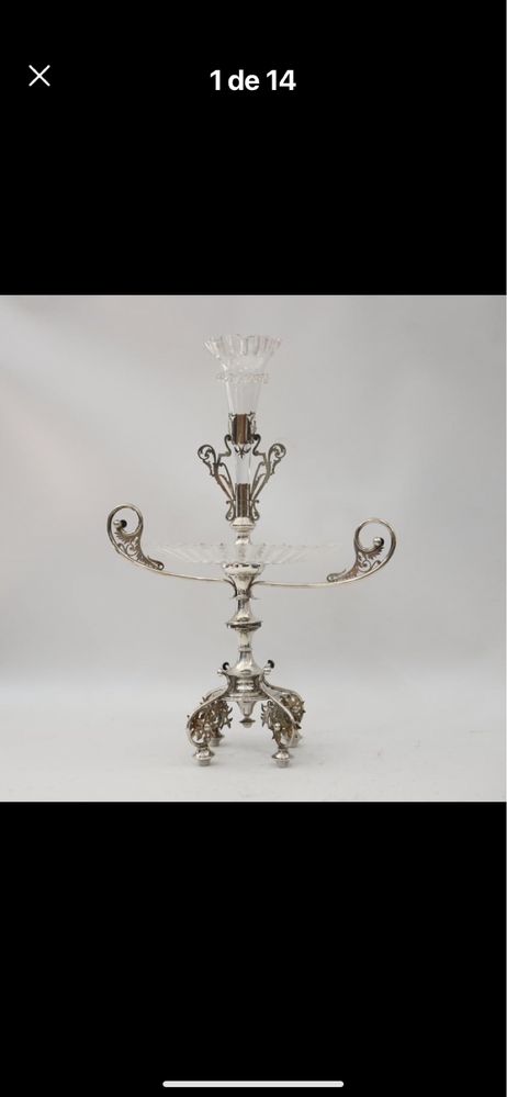 Imponente Epergne fruteiro e floreiro em prata e cristal baccarat ( sem contraste aparente mas testada)