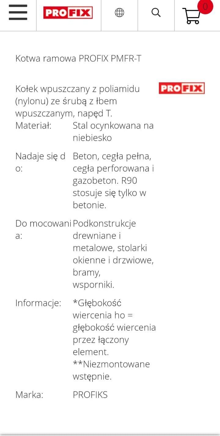 Kotwa ramowa kołek Profix 10x280 ocynk