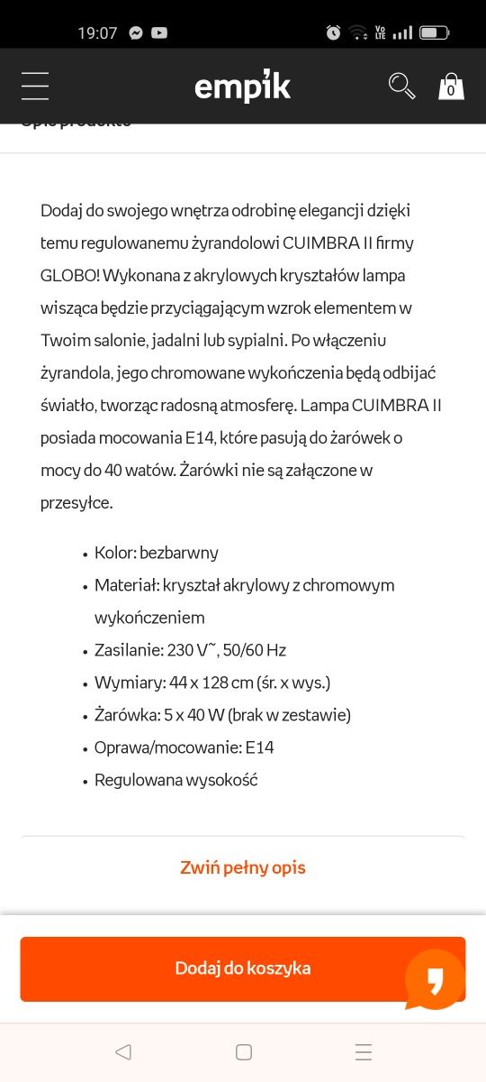 GLOBO Żyrandol CUIMBRA II, akryl, chrom, przezroczysty, 63116-5
