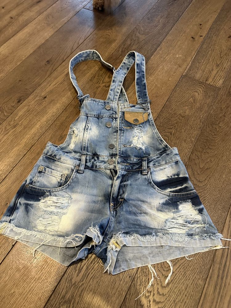 Jeansowe ogrodniczki damskie w stylu vintage Philipp Plein