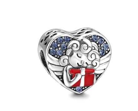Świąteczny charms serce do Pandora aniołek srebro 925