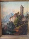 Pintura a óleo com paisagem romântica - Escola alemã séc. XIX