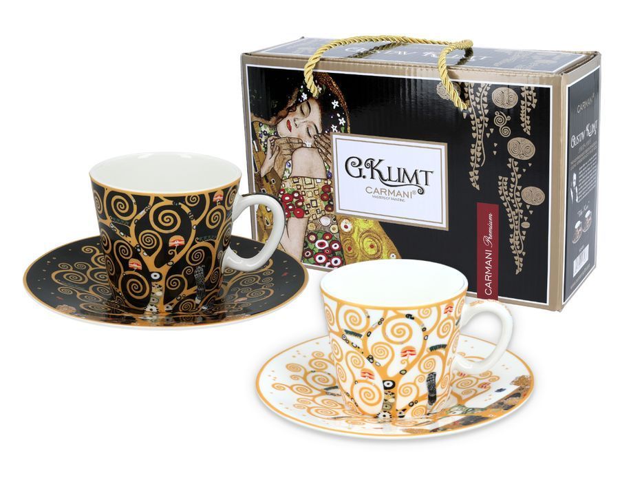 Kpl. 2 filiżanek espresso - G. Klimt, Drzewo życia białe i czarne tło