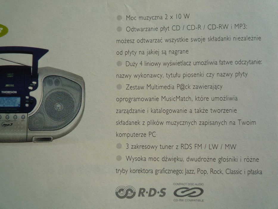 2x10W THOMSON Wielki Boombox radio + CD radioodtwarzacz