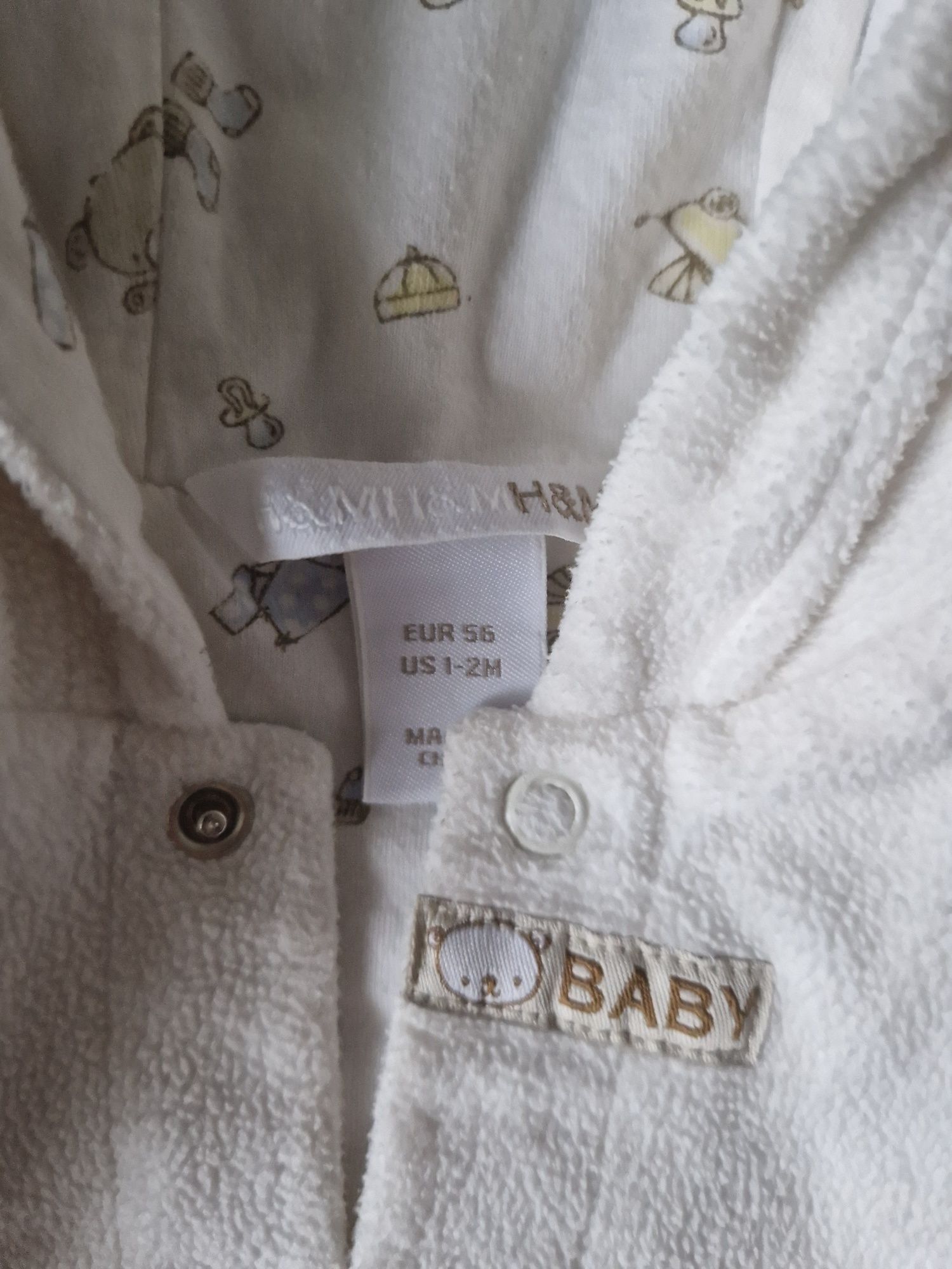 Bluza polarowa niemowlęca do chrztu biała/ ecru, H&M r. 56, miś